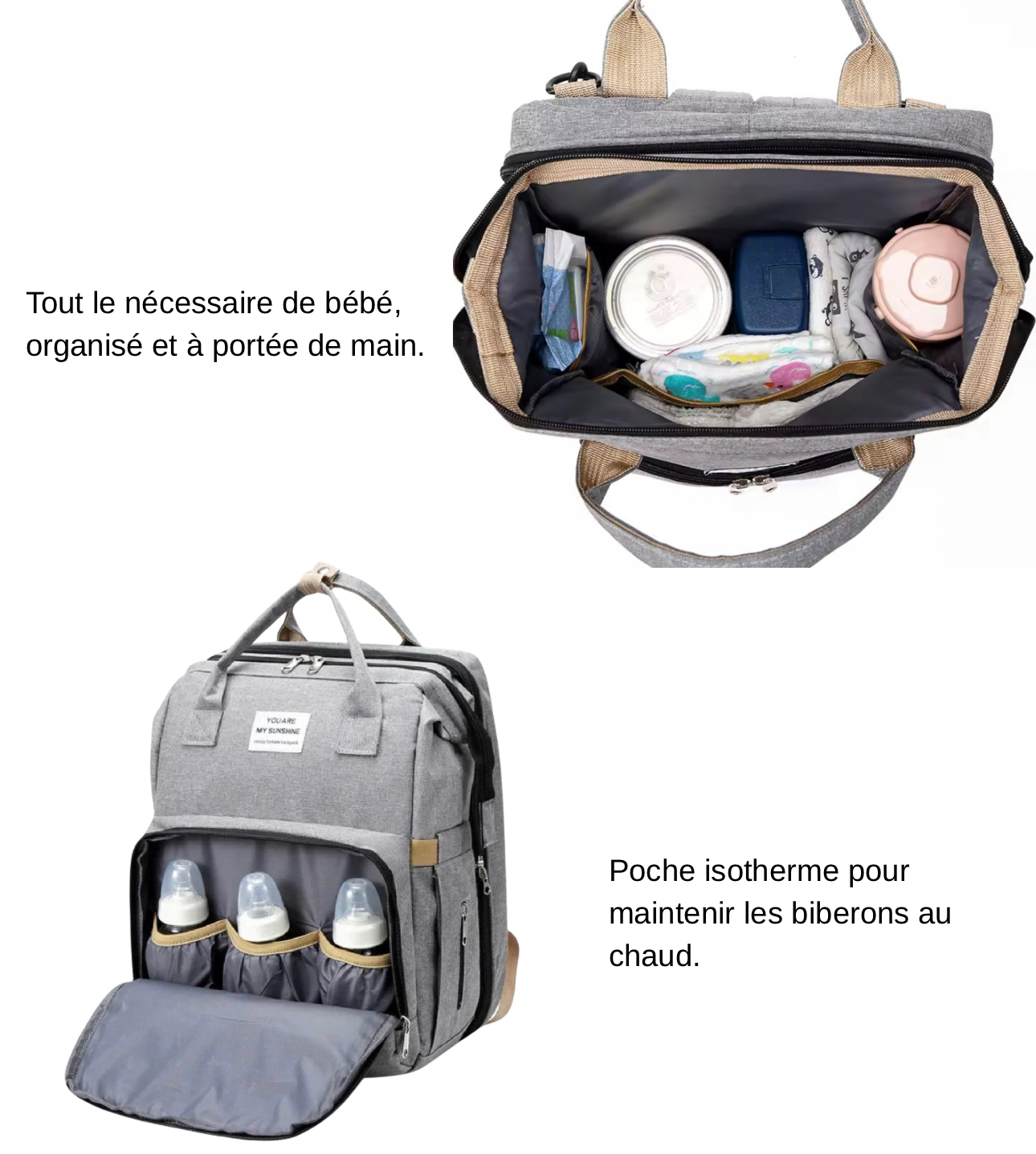 Sac à langer bébé PetitNuage© – Grande capacité & multi-fonction